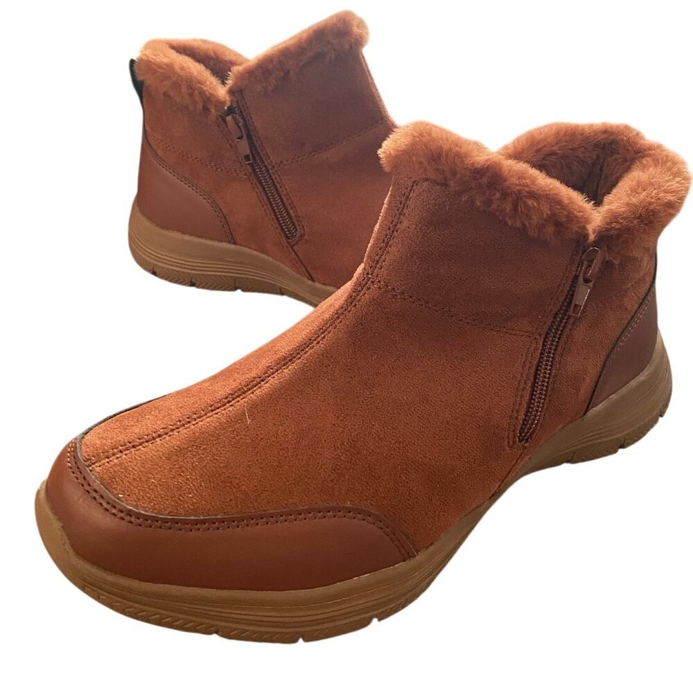 Tiosebon Womens Comfort Ankle Booties UER41/ US10.5/11 Brown Faux Suede Fur Line